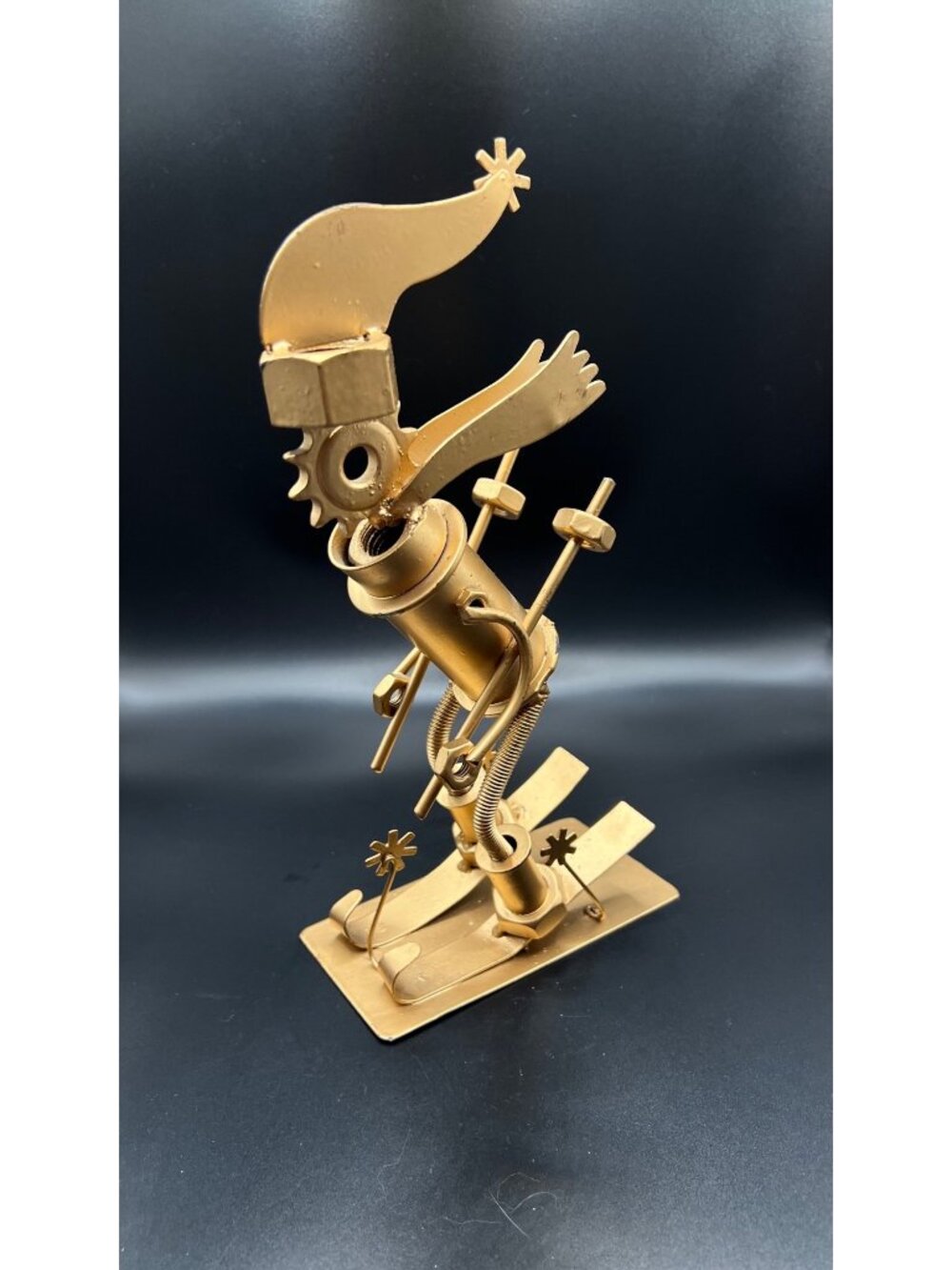 Handcrafted Steampunk Skier Art Sculpture Vintage Welded Nuts & Bolts Brutalist